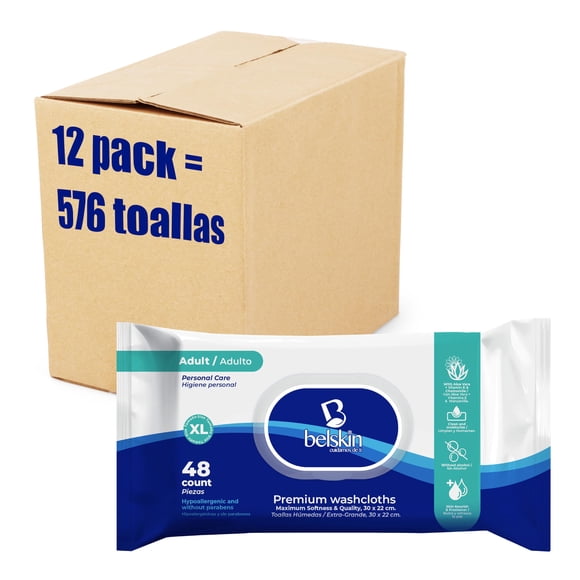Belskin Toallas Humedas Para Adulto - 12 Paquetes con 48 Toallitas Cada Uno - 576 Toallas XL - Cosas Para Higiene - Toallas Húmedas - Limpieza Corporal