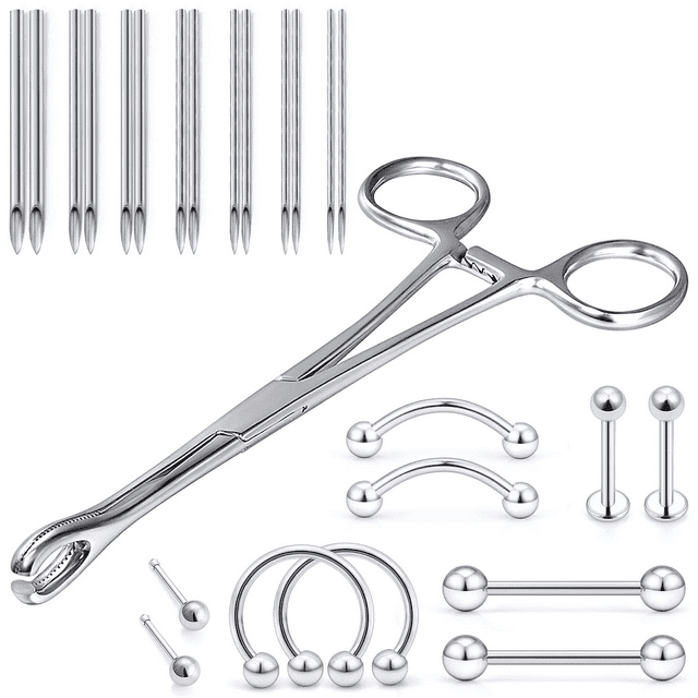 8 Style Body Piercing Tools Kit, Piercing Clamps & Forceps for Nose, Septum, Lip, Tongue, Eyebrow, Belly, Ear, Dermal Piercing, Piercing Jewelry Kit