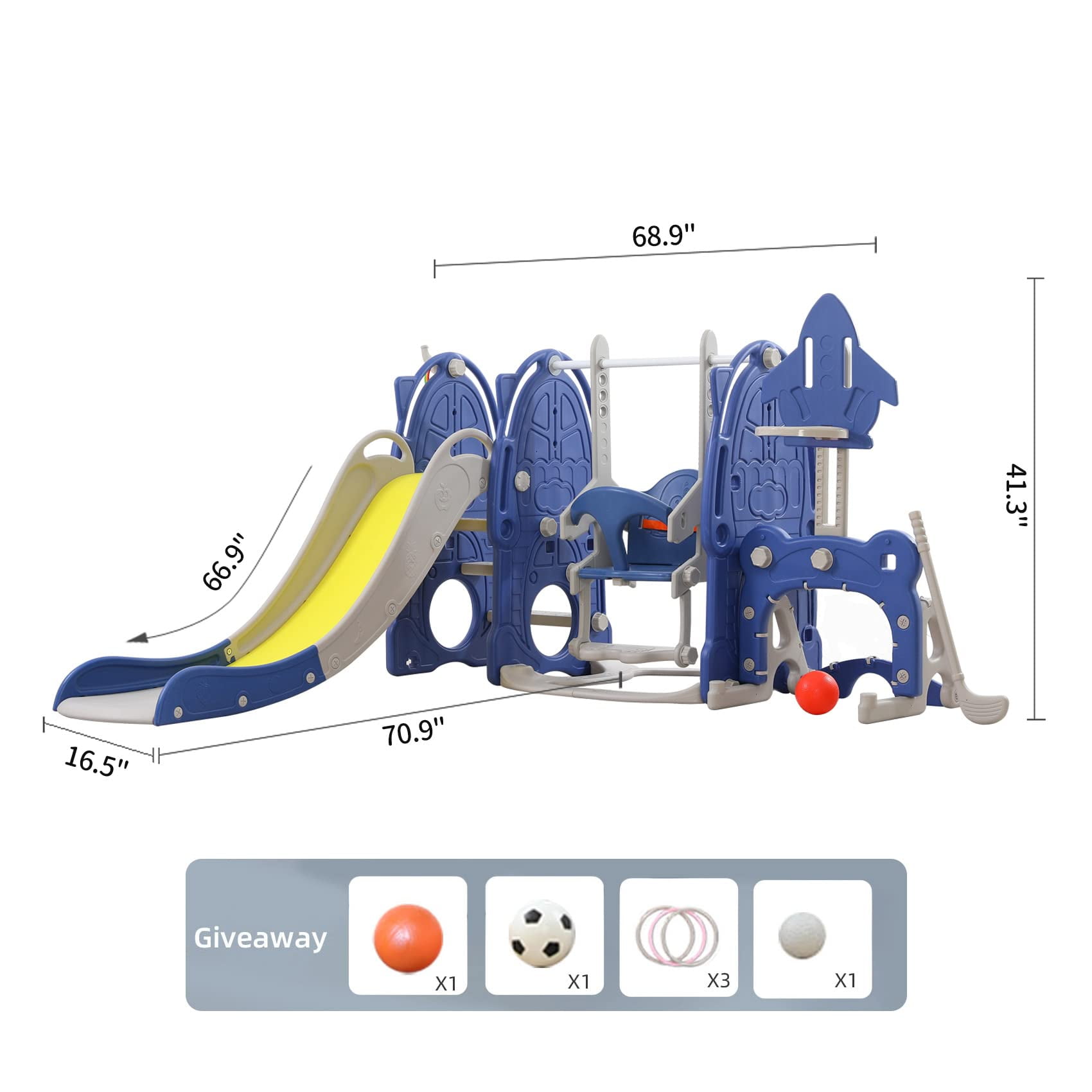 UNICOO® Toddler Slide and Swing Set, Kids Indoor and Outdoor Playground Combination for Boys & Girls (8 in 1 - Dark Blue)