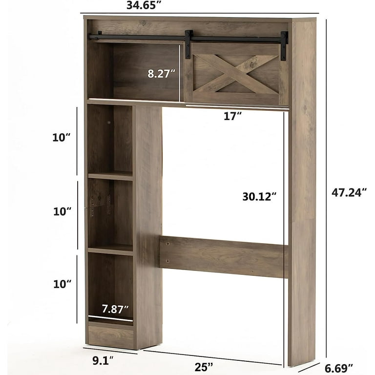 4-Tier Over The Toilet Storage Cabinet with Sliding Barn Door and