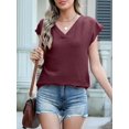 thumbnail image 4 of Women Tops Cap Sleeve Textured Dressy Casual V Neck Shirts Summer Business Work Blouses Outfits Red M, 4 of 8