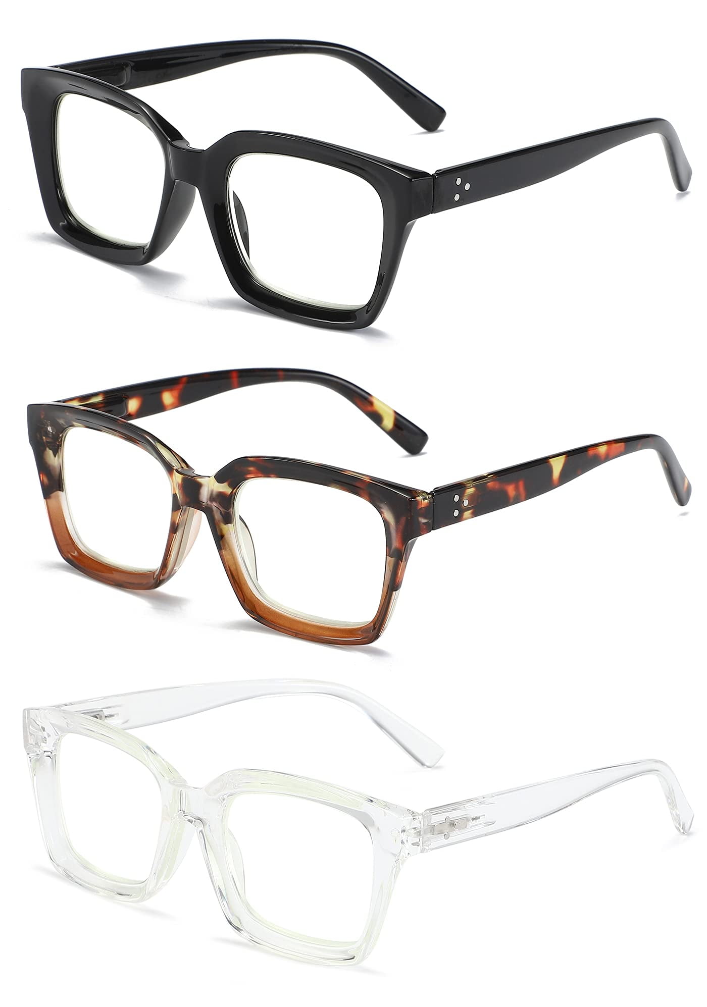 ZXYOO 3 Pack Oversize Square Design Reading Glasses for Women