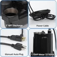thumbnail image 7 of 1.75HP Submersible Water Sump Pump, Cast Iron Pump Sump With Automatic Tethered Float Switch,7272GPH Heavy Duty Sewage Sump Pump for Basement, Pool, Residential Sewage, Black, 7 of 7