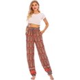 thumbnail image 4 of Pantalones de harén de yoga con estampado de verano para mujer con volantes elásticos con volantes de cintura alta Boho Hippie Palazzo Jogger PantsRed FloralSmall, 4 of 5