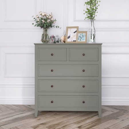 5-Drawer 33  W Solid Wood Chest Grey