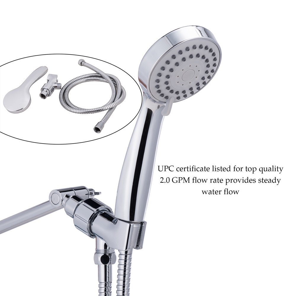 Handheld Shower Head with 60” Flexible Hose, Bracket, Washers and Teflon Tape