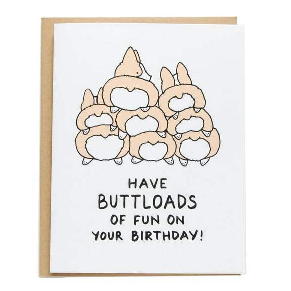 Funny Birthday Card – "Have Buttloads of Fun on Your Birthday" with Adorable Cartoon Design – Perfect for Friends, Family, or Anyone Who Loves Humor – Envelope Included
