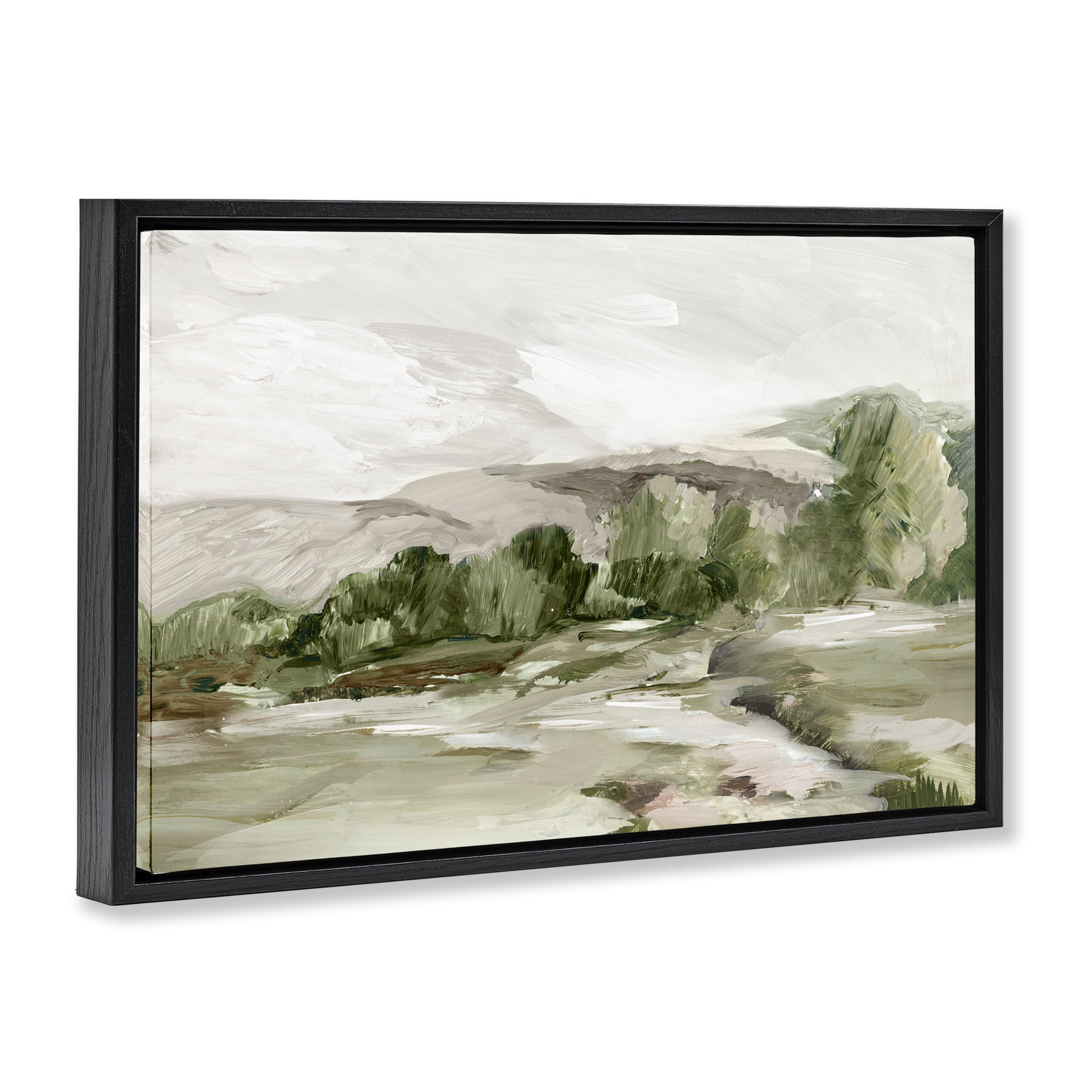 Stupell Industries Tree Line From Afar Landscape & Nature Painting Black Floater Framed Canvas Art Print Wall Art, 25 x 17