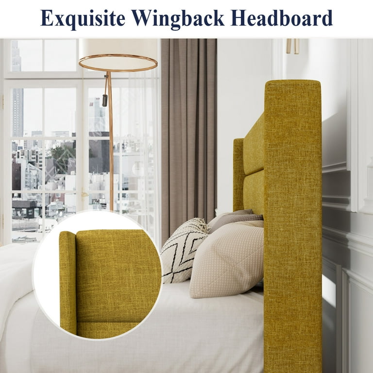 Allewie Modern Solid Fabric Full Size Bed Frame with Lift Up Storage and Wingback Headboard, Olive Yellow - Walmart.com Allewie Modern Solid Fabric Full Size Bed Frame with Lift Up Storage and Wingback Headboard, Olive Yellow - Walmart.com