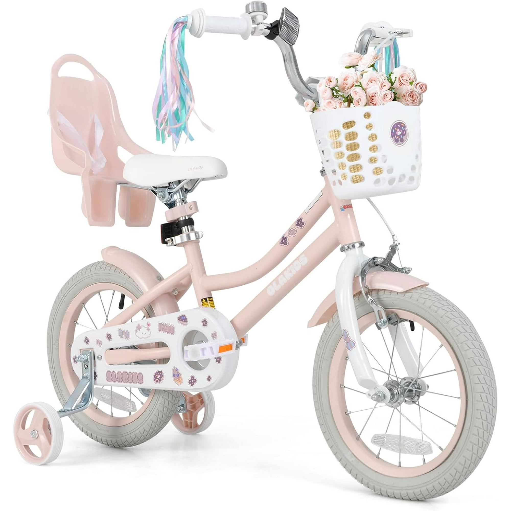 Vélo Enfant 14 Pouces – Garçon/fille, 3-7 Ans, Siège Réglable, Roues Stabilisatrices, Panier
