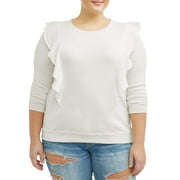 Juniors' Plus Size Scoop Neck Long Sleeve Sweatshirt with Princess Ruffles