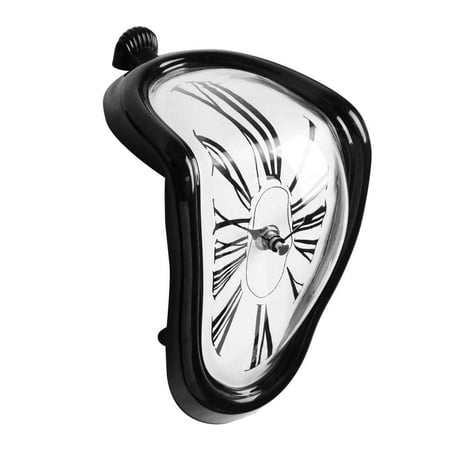 Surreal Melting Distorted Shelf Clock, Black Melted Dali Style Desk Clock, Silent Quartz Timepiece, Creative Art Decor for Home Office Bedroom
