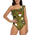 thumbnail image 2 of Picia Gnomes Playing in the Garden Pattern Women's One Piece Swimsuits,One Shoulder Swimwear Asymmetric ,Ruffle Monokinis Bathing Suits,High Waisted Flattering Bathing Suits-, 2 of 8