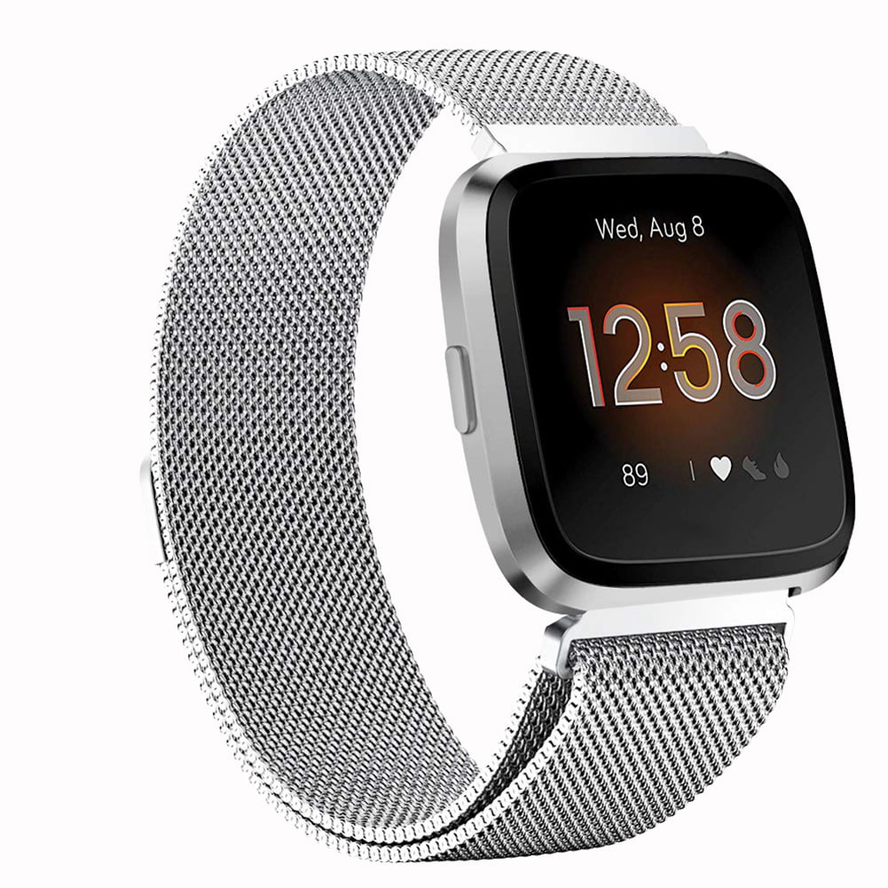 Vancle Metal Band Compatible with Fitbit Versa Bands Stainless Steel Milanese Mesh Loop Metal Replacement Wristbands with Magnet Lock for Fitbit Versa