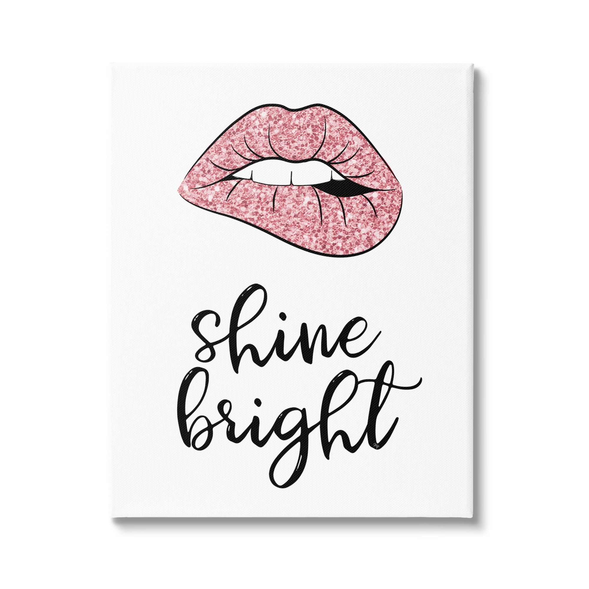 Stupell Industries Shine Bright Pink Glam Lips Beauty & Fashion Painting Gallery Wrapped Canvas Print Wall Art