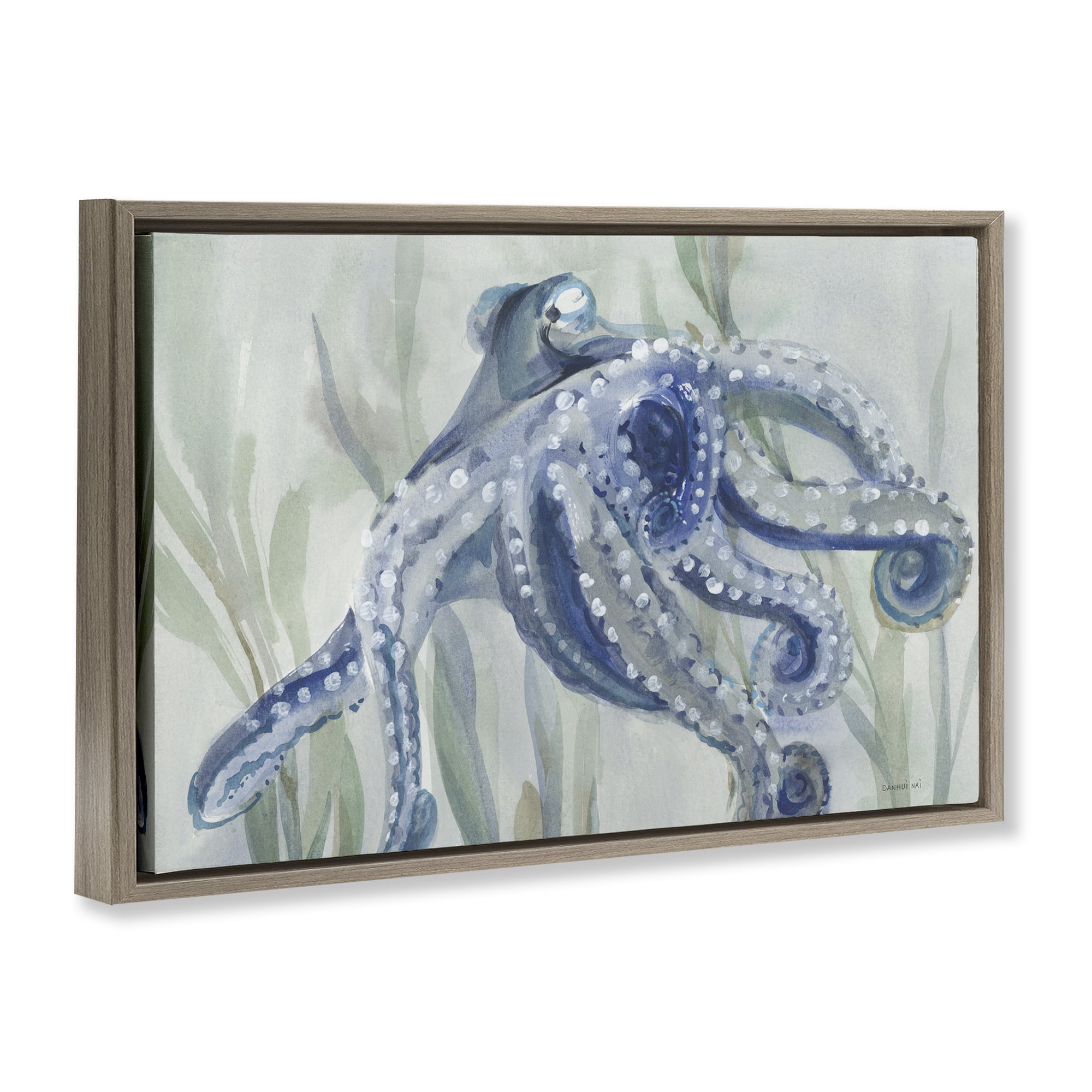 Stupell Industries Deep Dweller Octopus Animals & Insects Painting Brown Floater Framed Canvas Art Print Wall Art, 25 x 17