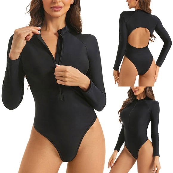 Cameland Long Sleeve One Piece Bathing Suit for Women Rash Guard Swimsuit Zipper Front Surfing Athletic Swimwear