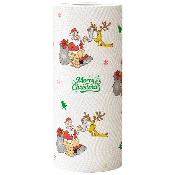 KUMHONW 1 ROLL Christmas Kitchen Paper Towels Disposable Xmas Kitchen Tissue