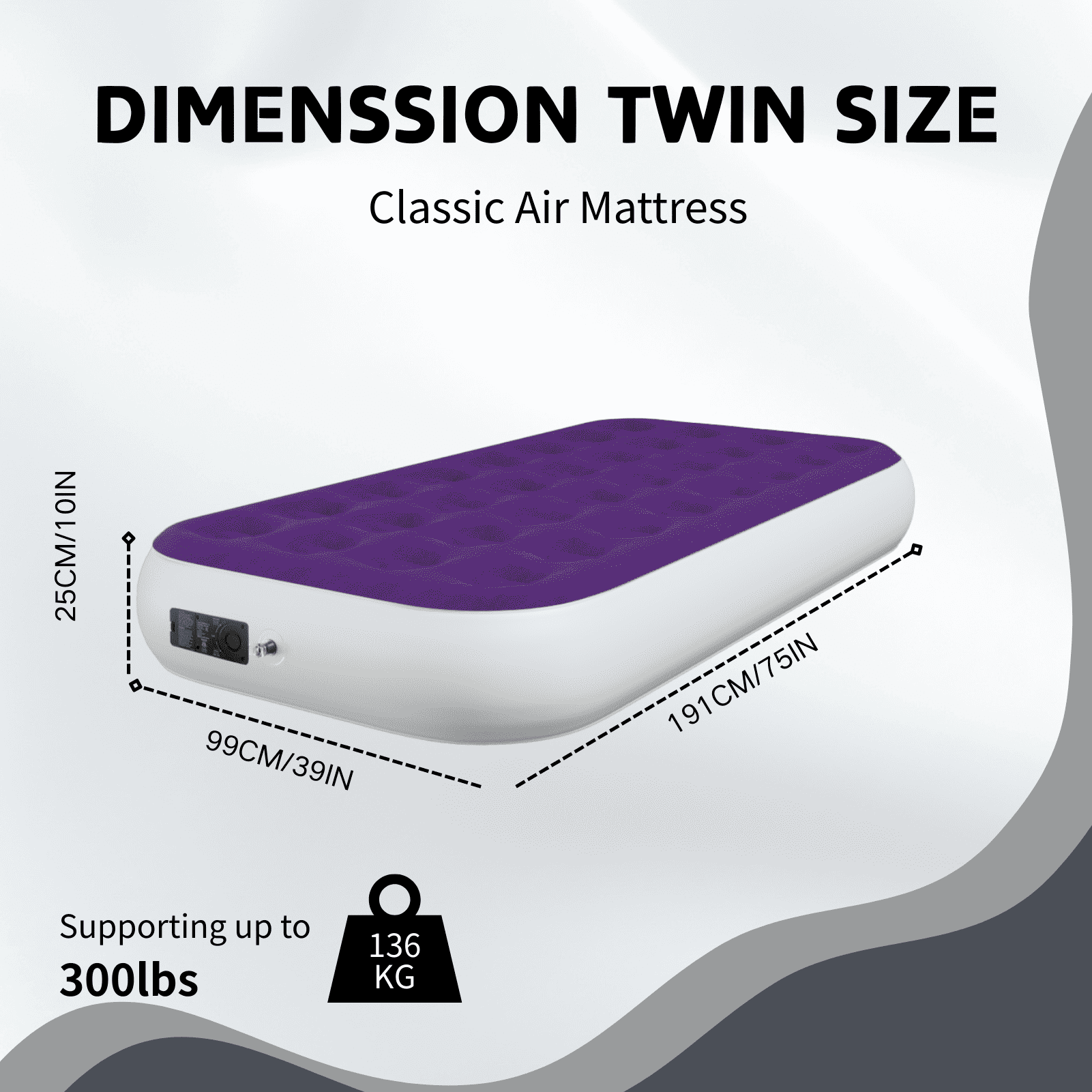 Twin 10" Top Flocking Air Mattress with Built-in Pump Raised Comfort,Fast Inflation/Deflation Foldable Portable Air Bed with Storage Bag for Home,Camping,Guests Purple