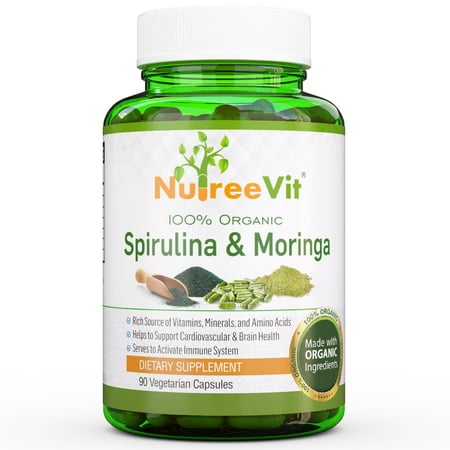 100% PURE ORGANIC SUPERFOOD - SPIRULINA & MORINGA VEEGGIE CAPSULES (500mg)