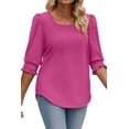 thumbnail image 3 of WellSize 3/4 Sleeve Womens Plus Size Tops Dressy Square Neck Casual Blouses Smocked Cuffs Summer Shirts, 3 of 7