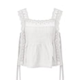 thumbnail image 7 of Mifsaly Womens Square Neck Lace Crochet Blouse Sleeveless Ruffle Embroidery Crop Top Elegant Flowy Summer Boho Pleated Shirt for Beach Vacation White,S, 7 of 7