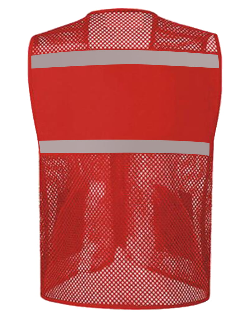 Toptie Mesh Safety Vest Zipper Team Volunteer Uniform Vest, Reflective  Running Vest with Pockets, Slim Fit-Red-4XL 