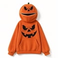 thumbnail image 2 of Rexolia Pumpkin Head Full Zip Hoodie Face Cover Costume with Smile Scared Pumpkin Print Halloween Black L, 2 of 3
