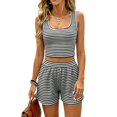 thumbnail image 2 of Stralyhd Women's Two Piece Lounge Set 2026 Summer Striped Sets Dressy Casual Knit Shorts Outfits Travel Vacation Matching Set with Pockets Black XL, 2 of 5