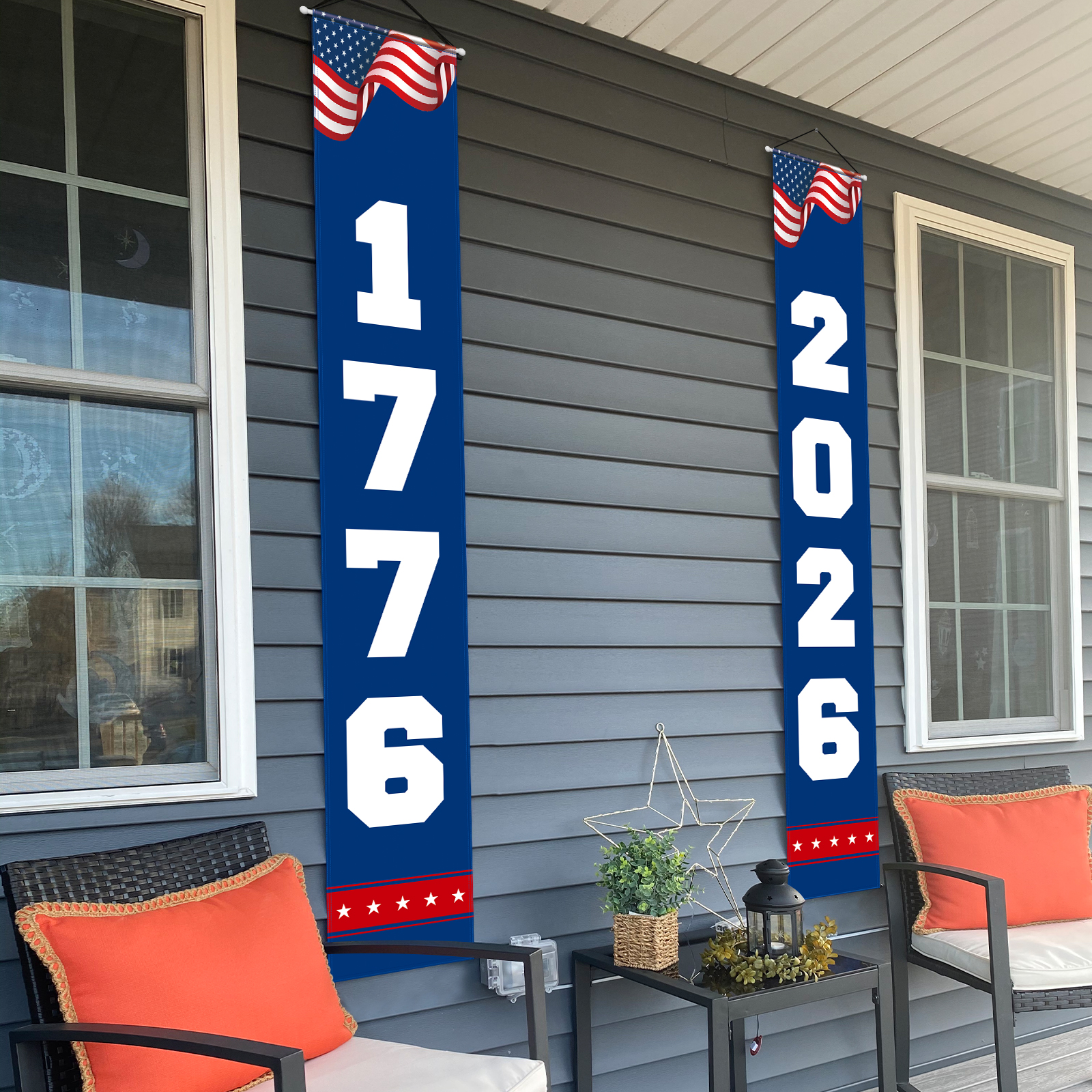 250th Anniversary Decorations 250 years Outdoor Patriotic Memorial Day Decor, Independence Day Hanging American Flag and Banner Wreath