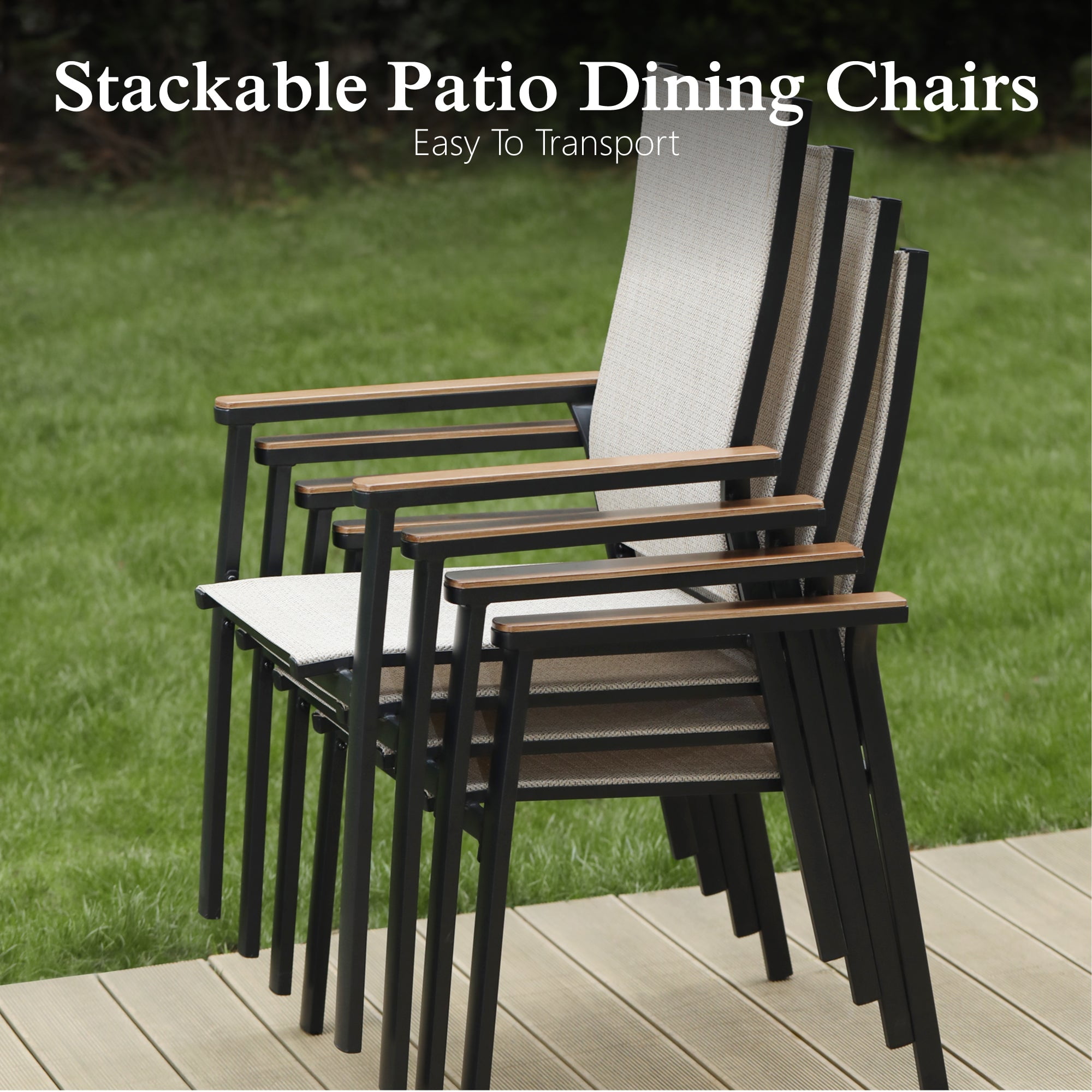 Sophia&William 5-Piece Outdoor Patio Dining Set Aluminum Stackable Chairs & Metal Table Furniture Set, Beige