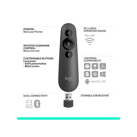 Logitech - R500s Presenter Bluetooth and USB Presentation Clicker - Graphite