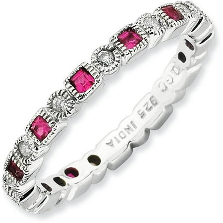 Stackable Expressions Created Ruby and Diamond Sterling Silver Polished Ring