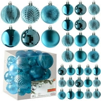 Prextex Acid Blue Christmas Ball Ornaments for Christmas Decorations - 36 Pieces Xmas Tree Shatterproof Ornaments with Hanging Loop for Holiday and Party Decoration (Combo of 6 Styles in 3 Sizes)
