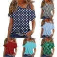 thumbnail image 2 of Fengactive Womens Short Sleeve One Shoulder Tops Crisscross Strappy Shirts Polka Dot Tunic Blouse, 2 of 3