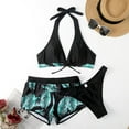 thumbnail image 5 of Women's Bathing Suit 3-Piece Bikini Sets Thong Bikini Sets Cross Sling High Waist Short Swimsuits Sets for Women, 5 of 7