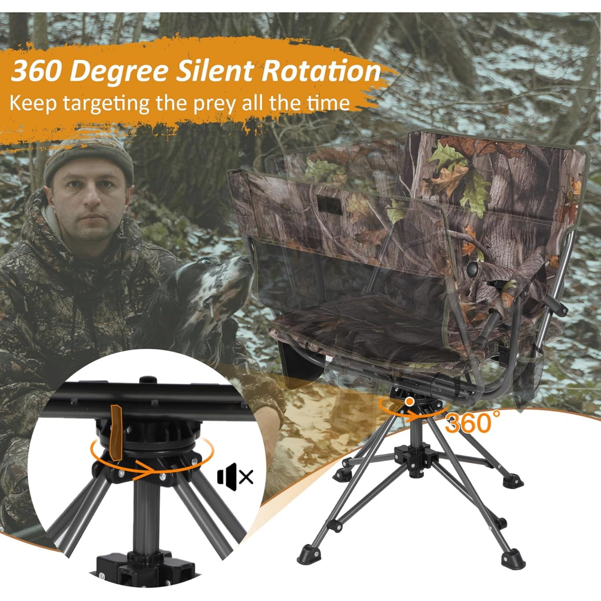 RedSwing 360° Swivel Heated Hunting Chairs for Ground Blinds, Portable Folding Camo Camping Chairs for Adults Hunting Seats Fishing Camping