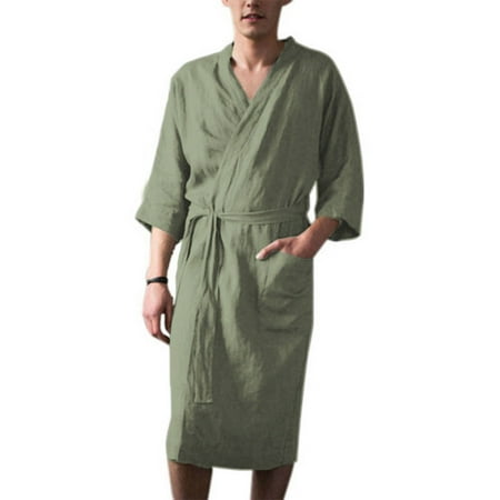 

Men Solid Color Bathrobe Kimono Sauna Robe Dressing Gown Bathrobe Pajamas