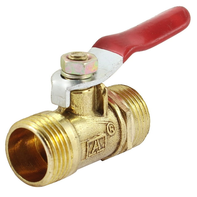 Válvula de bola de latón de puerto completo con mango rojo de palanca macho de 3/8" PT tono dorado