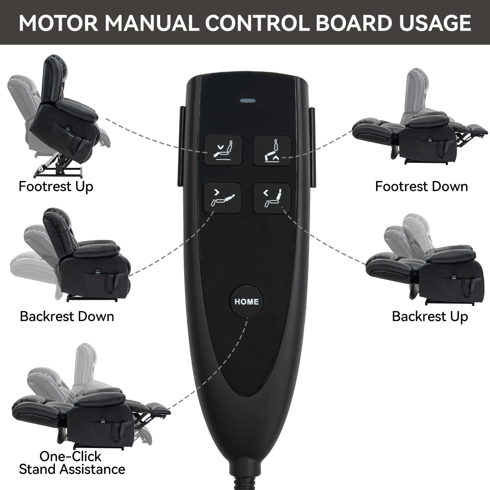 MAYEERTY Black Genuine Leather Dual Motor Power Lift Recliner, 350lbs 8-Point Massage Heat 180° 36"x40"x43" for Elderly
