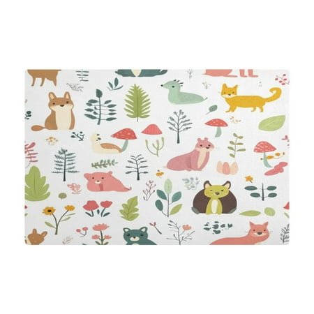

PU Leather Kitchen Drying Mat with Silica Gel Core Coffee Bar Pad Dual-Sided Absorbent Non-Slip for Kitchen Counter Cute Woodland Animals