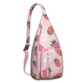 thumbnail image 1 of Colored Strawberry Sling Backpack - Playful Fruit Pattern Crossbody Bag, Fashionable Daypack for Teens, 1 of 4