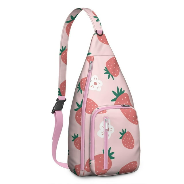 Colored Strawberry Sling Backpack - Playful Fruit Pattern Crossbody Bag, Fashionable Daypack for Teens