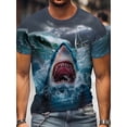 thumbnail image 4 of Camiseta con estampado gráfico de tiburón para hombre de talla grande para verano, ropa para hombre, tela de poliéster suave y ligeramente elástica, camisetas casuales y cómodas, 4 of 4