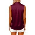 thumbnail image 3 of Womens Silk Satin Sleeveless Button Down Shirts Blouses Solid Casual Loose V Neck Classic Tank Tops for Work Office Wine M, 3 of 4