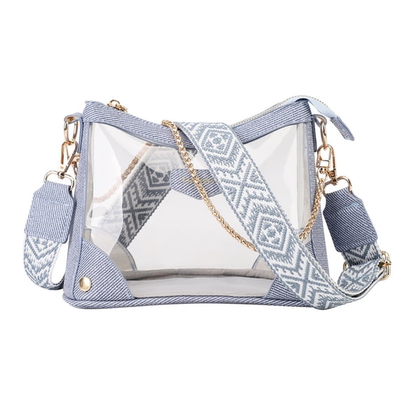 Tinyat Clear Handbag for Women Crossbody Bag with Metal Chain Multi-Scene Use for Concert Outdoor Commute Stadium Blue