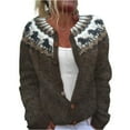 thumbnail image 2 of GrmtClth Fair Isle Womens Cardigan Fashion Button Up Knitted Chunky Sweater Comfort Soft Long Sleeve Round Neck Winter Fall Outerwear Brown L, 2 of 4