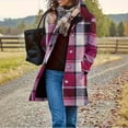 thumbnail image 2 of Crgrtght Women Vintage Plaid Wool Coat Button Collared Long Sleeve Casual Loose Mid-Length Fall Winter Jacket with Pockets, Hot Pink L, 2 of 7