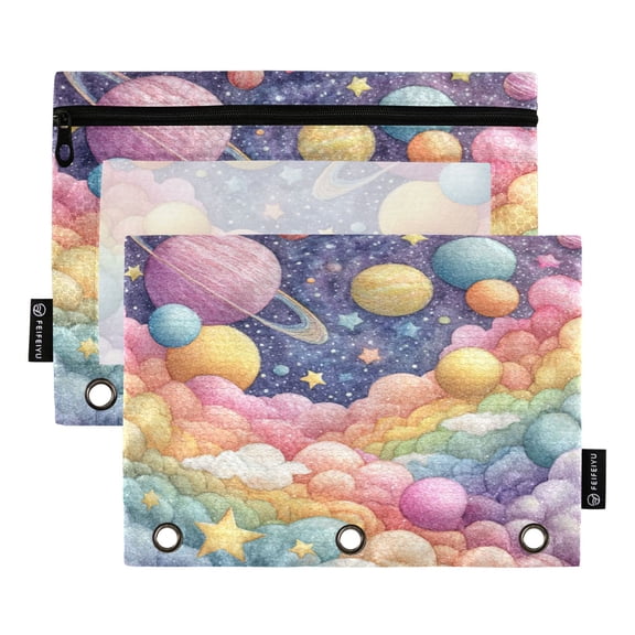 2 Pack 3 Ring Binder Pouch with Clear PVC Window Water Resistant Zipper Pencil Pouch Cute Fantasy Space Cloudscape Binder Pocket for Classroom Office Home Stationery Organization