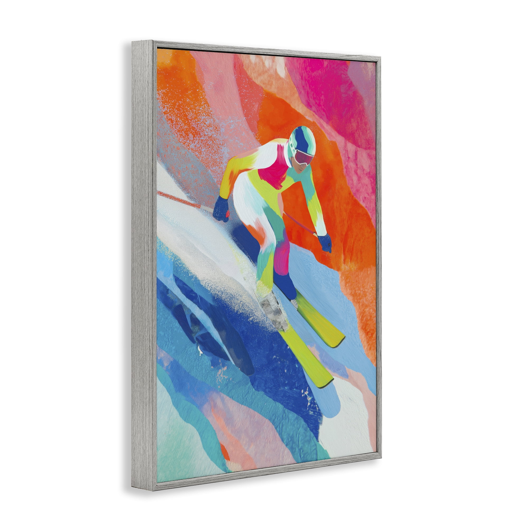 Stupell Industries Skiing Down Neon Slopes Gray Framed Giclee Art, design by Chromatic Storm Studio